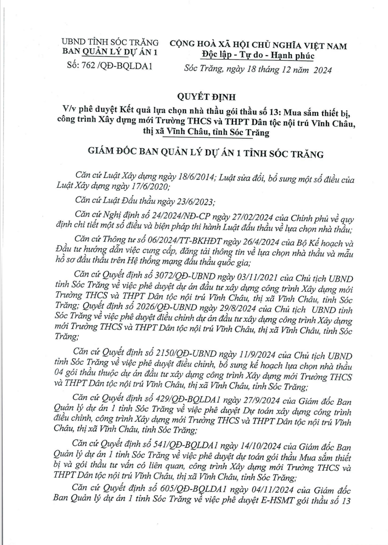 Soc Trang: Cong ty Tinh Moc trung goi mua sam thiet bi truong hoc hon 7 ty