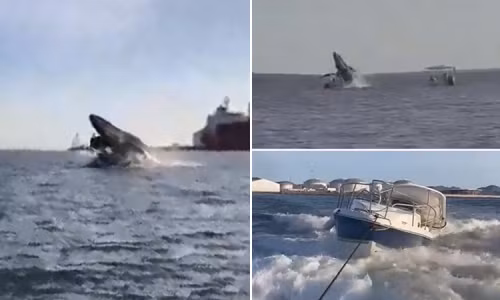 Theo nội dung trong video, con cá voi lưng gù nhảy lên khỏi mặt nước như thường lệ. Thế nhưng, thay vì "đáp" xuống dưới nước, con vật va phần đuôi một chiếc thuyền du lịch.