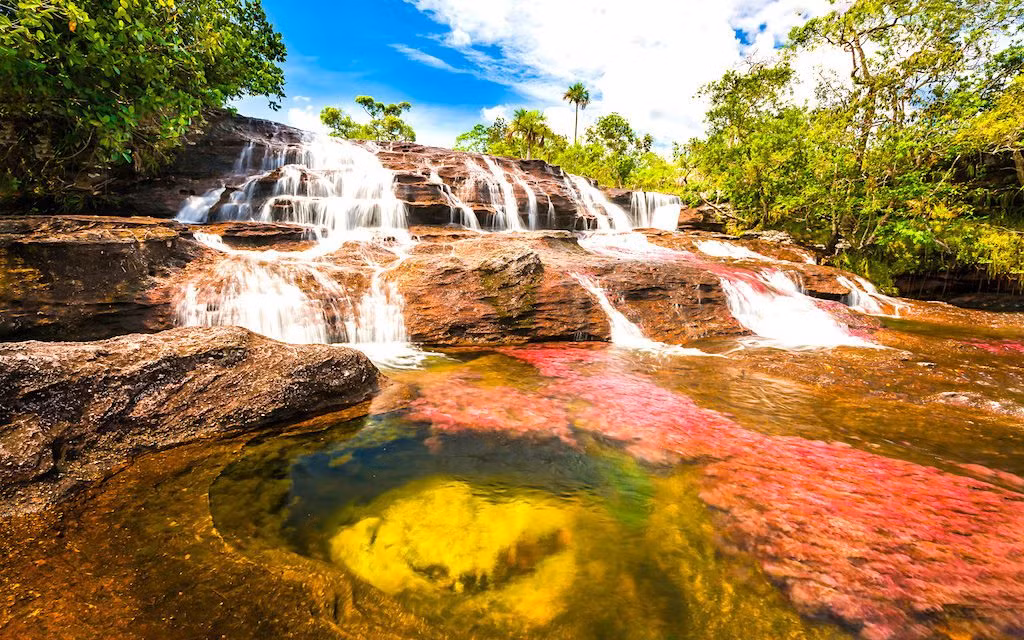 Sông Caño Cristales ở Colombia còn được gọi là sông ngũ sắc. Đây là địa điểm nổi tiếng thế giới khi dòng sông có màu sắc sặc sỡ biến đổi theo mùa. Vào những tháng nhất định trong năm, nó sẽ mang những màu sắc khác nhau, tạo nên một cảnh sắc tuyệt đẹp.