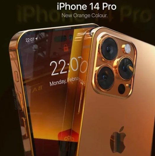 Phiên bản iPhone 14 Pro được cho sẽ có màu vàng cam tuyệt đẹp. Với thiết kế bóng bẩy, sang trọng, iPhone 14 Pro màu vàng cam sẽ trở nên nổi bật hơn.
