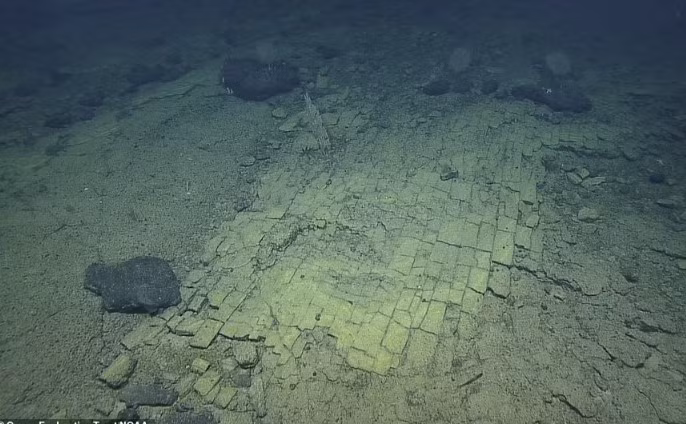 Thành hệ địa chất mới phát hiện dưới đát biển trông giống hệt những viên gạch lát ngay ngắn cạnh nhau tạo thành một con đường nhỏ dài.