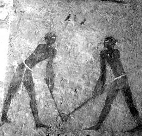 Người Ai Cập thời cổ đại tham gia trò chơi này sử dụng cây cọ dài với phần đầu uốn cong giống như gậy được người chơi khúc côn cầu dùng.