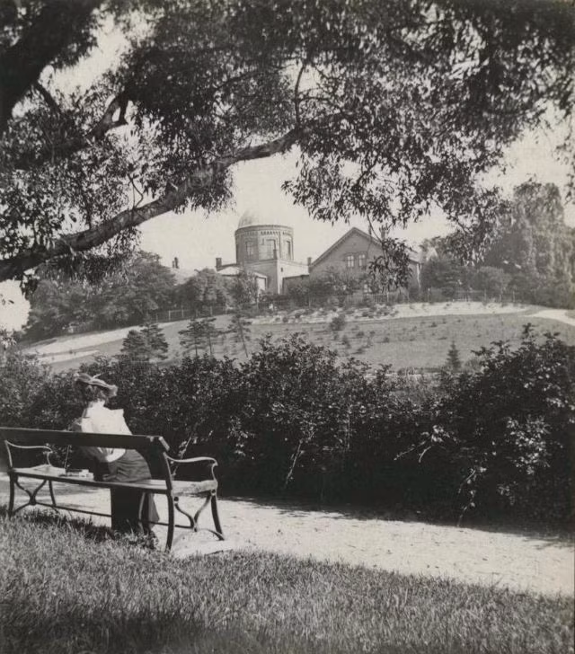 Người phụ nữ ngồi chơi, ngắm cảnh tại Botanical Garden.