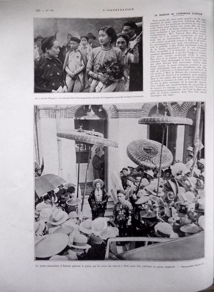 Tin tức về đám cưới vua Bảo Đại và Nam Phương Hoàng hậu trên các báo và tạp chí bằng tiếng Pháp thời điểm đó.