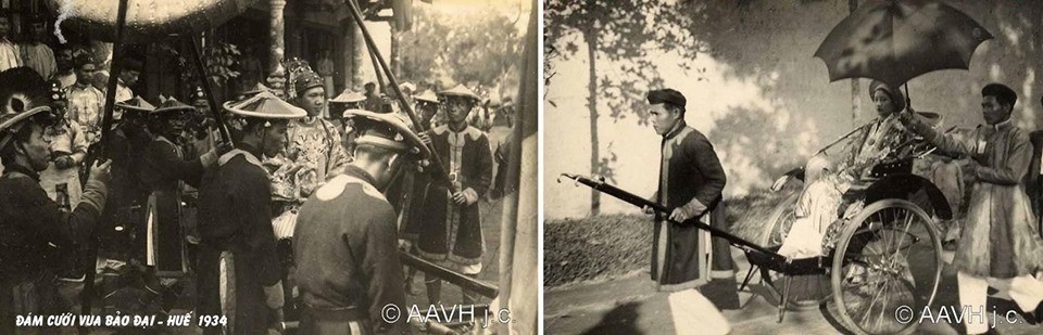 Kiệu rước vua Bảo Đại, còn xe kéo chở bà Nam Phương.