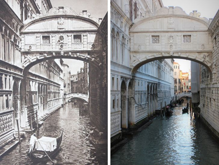 Bức ảnh chụp thành phố Venice của Italy năm 1925 và 2018. Khi nhìn 2 bức ảnh này, nhiều người nhận thấy địa điểm nổi tiếng châu Âu này gần như không có sự khác biệt nhiều.