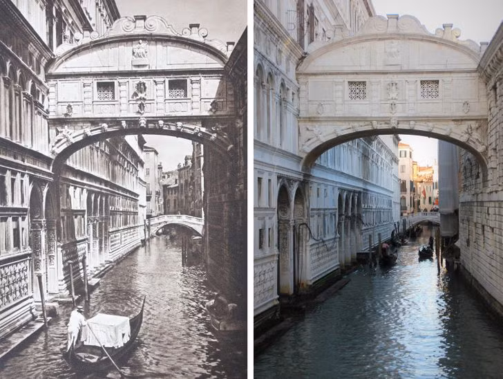 Bức ảnh chụp thành phố Venice của Italy năm 1925 và 2018. Khi nhìn 2 bức ảnh này, nhiều người nhận thấy địa điểm nổi tiếng châu Âu này gần như không có sự khác biệt nhiều.