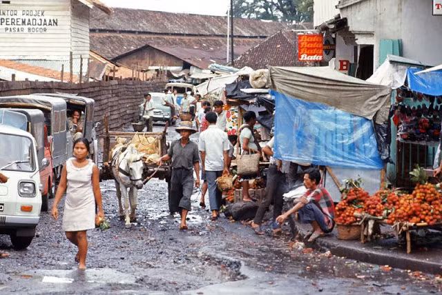 Một khu chợ ở Bogor, Indonesia những năm 1970. Trong khu chợ này bán nhiều loại nông sản nên luôn tấp nập người bán kẻ mua.