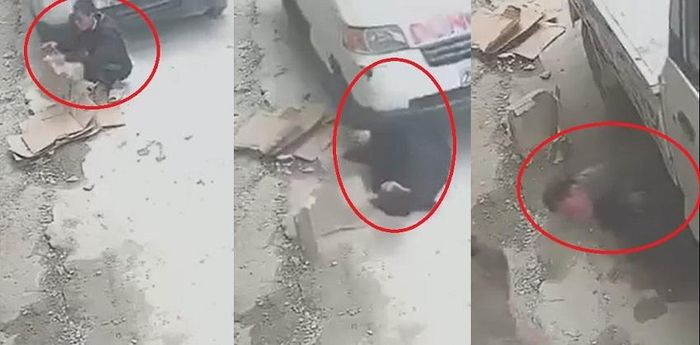 Video: Nguoi dan ong lom com bo day sau khi bi xe tai can qua