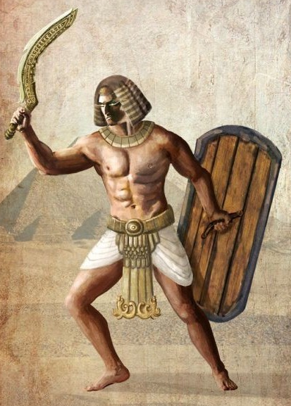 Kiếm lưỡi cong khopesh là một trong những vũ khí phổ biến được trang bị cho binh sĩ Ai Cập.