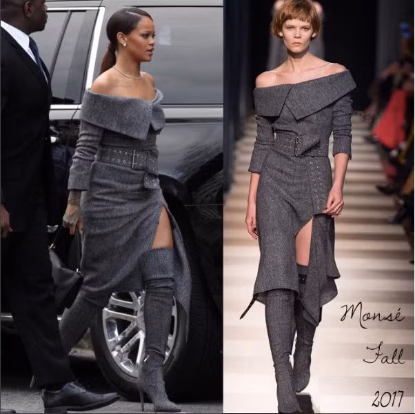 Chỉ diện một set đồ đơn giản của Monsé trong bộ sưu tập thu đông 2017 cũng là đủ để Rihanna thể hiện thần thái high-fashion của mình.