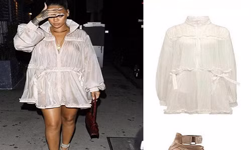 Xuất hiện tại một buổi tiệc, Rihanna cũng thể hiện khả năng thời trang của mình khi diện cả set đồ sành điệu của Fenty x Puma. Mẫu đầm sơ mi đơn giản nhưng mức giá lại lên đến 2.600 USD (khoảng 60 triệu đồng). Cô xứng đáng là một "dân chơi" thời trang đúng nghĩa.