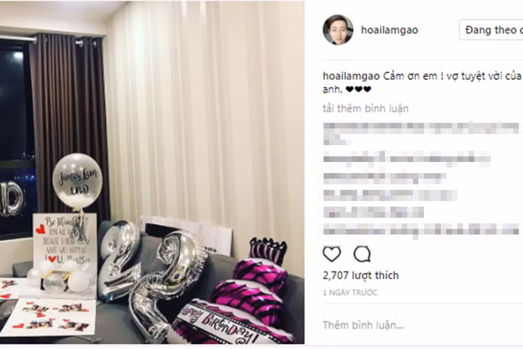 Hoai Lam goi ban gai la "vo tuyet voi" trong sinh nhat