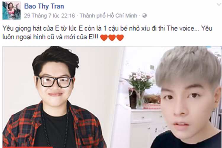 Bảo Thy bày tỏ yêu thích diện mạo cũ lẫn mới của Đức Phúc. “Yêu giọng hát của em từ lúc em còn là 1 cậu bé nhỏ xíu đi thi The Voice”, nữ ca sĩ chia sẻ. Ảnh: chụp màn hình