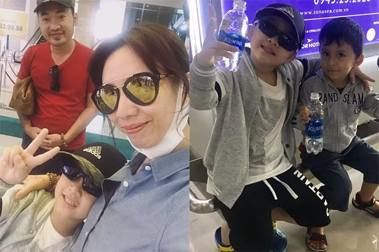 Con trai của cặp sao Việt Thu Trang - Tiến Luật tự tin trò chuyện với một người bạn nước ngoài tại sân bay đi Phú Quốc.