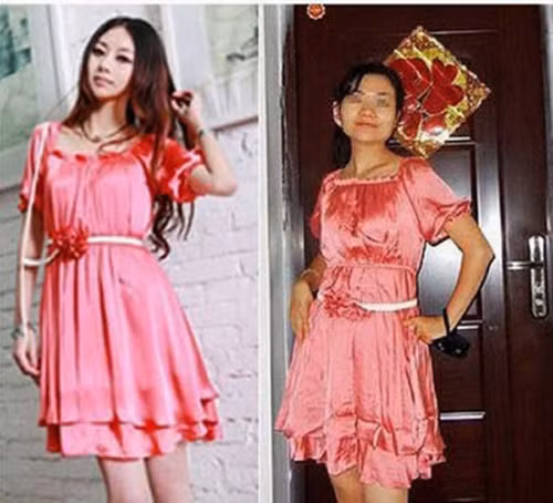 Sản phẩm trong ảnh đã "sến súa" nhưng chiếc váy thật khi "tậu" về còn nhàu nhĩ, nhăn nhúm hơn nhiều.