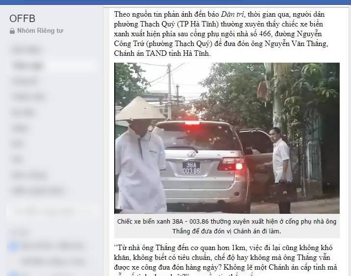 Chanh toa an tinh Ha Tinh duoc xe cong dua don sai quy dinh: Nen xu ly nang?