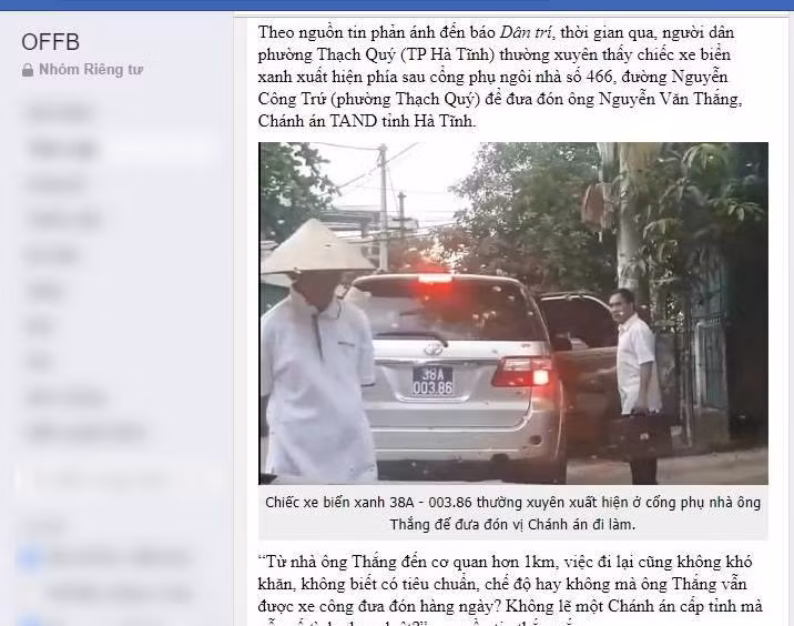 Chanh toa an tinh Ha Tinh duoc xe cong dua don sai quy dinh: Nen xu ly nang?