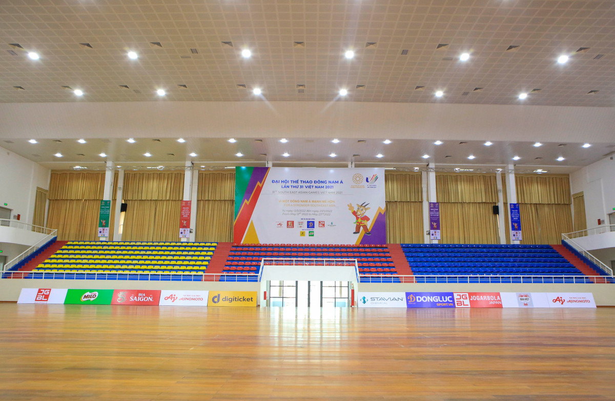 Phía trong địa điểm nhà thi đấu quận Bắc Từ Liêm mọi công tác chuẩn bị cũng đã hoàn thành. 