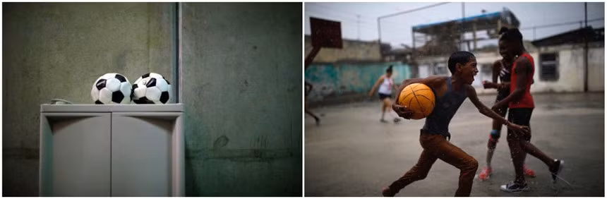 Bóng trên nóc tủ tại một phòng giam ở nhà tù Guantanamo và bóng trên tay trẻ em Cuba tại thành phố Guantanamo.