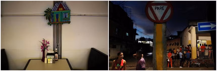 Bên trong một nhà hàng tại căn cứ hải quân và phía ngoài một cửa hàng tại thành phố nơi người dân địa phương đang xếp hàng để mua bánh mì. Guantanamo giờ đây là sự kết hợp giữa trật tự quân sự và niềm vui thường nhật, biển cả và ruộng mía, những phòng giam không cửa sổ và hiên nhà với từng nhóm chơi domino, những hầm trú ẩn xám xịt và những khung cửa màu xanh ngọc.