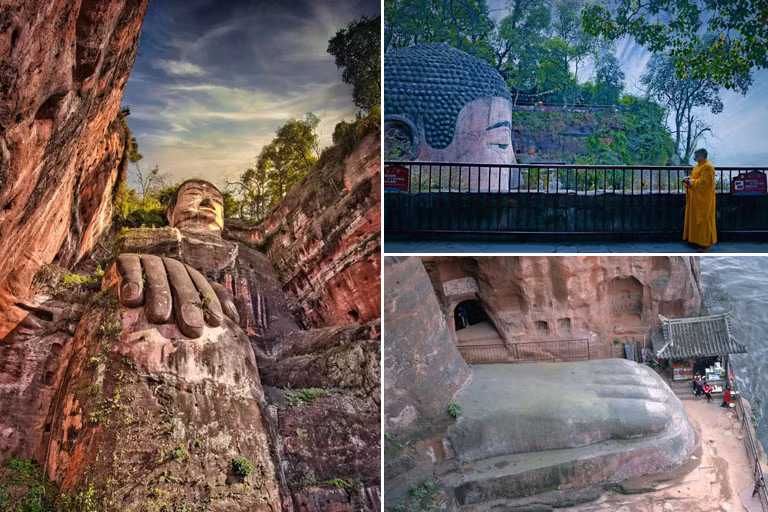 Theo giới thiệu, ngắm nhìn toàn bộ dung mạo Đại Phật, thì phải men theo cây cầu treo lên rồi xuống rồi lại lên, đi theo tuyến đường hình chữ U. Tại các vị trí khác nhau trên cầu treo sẽ thấy thần thái của Đại Phật cũng khác nhau. Nếu từ cầu treo xuống, du khách sẽ thấy tỷ lệ các bộ phận Đại Phật cân đối, kích thước hài hòa.