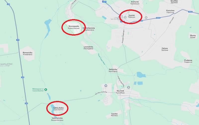 Mặc dù Ukraine đã triển khai tới ba lữ đoàn tại đây – gồm Lữ đoàn cơ giới số 93, cùng với Lữ đoàn phòng thủ lãnh thổ số 109 và 111 – nhưng thực tế cho thấy lực lượng này không thể giữ nổi tuyến phòng thủ kéo dài từ Sukha Balka đến Novospaske. Ảnh: Google Maps