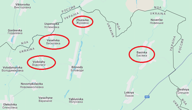 Đồng thời, quân đội Nga tiếp tục tiến sâu vào Sumy từ hướng tây. Tại Basivka, giao tranh vẫn đang diễn ra ác liệt, quân đội Ukraine vẫn cố gắng phản công tại đây, nhưng lực lượng Ukraine ở cánh đồng phía đông của ngôi làng đã bắt đầu rút lui. Ảnh: Google Maps