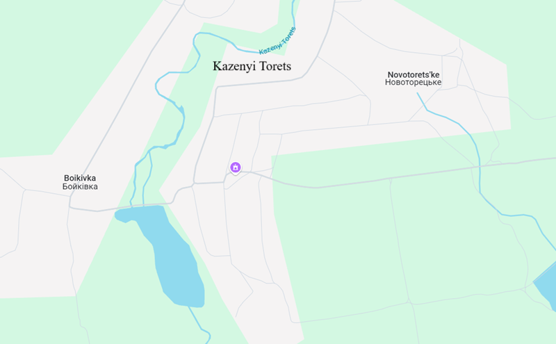 Tiếp theo là trận đánh lớn ở phía đông Pokrovsk bên dòng sông Kazenyi Torets. Vài tháng trước, các đơn vị đột kích của Nga đã vượt sông từ khu vực Novotoretske, nhưng lúc đó chưa thiết lập được một đầu cầu vững chắc ở bờ bắc. Trước đây, khu vực này không diễn ra giao tranh quá dữ dội vì không phải hướng tấn công chính của Nga. Ảnh: Google Maps 