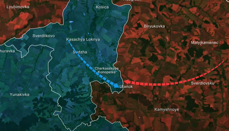 Tính đến ngày 13/2, toàn bộ kết quả của cuộc tấn công do Ukraine phát động ngày 6/2 ở đông nam Sudzha đã bị xóa sổ. Mặc dù quân Ukraine vẫn còn bám trụ ở phía bắc Cherkasskaya Konopelka, nhưng chỉ có thể cầm cự trong tình thế khó khăn. Ảnh: Euromaidan Press