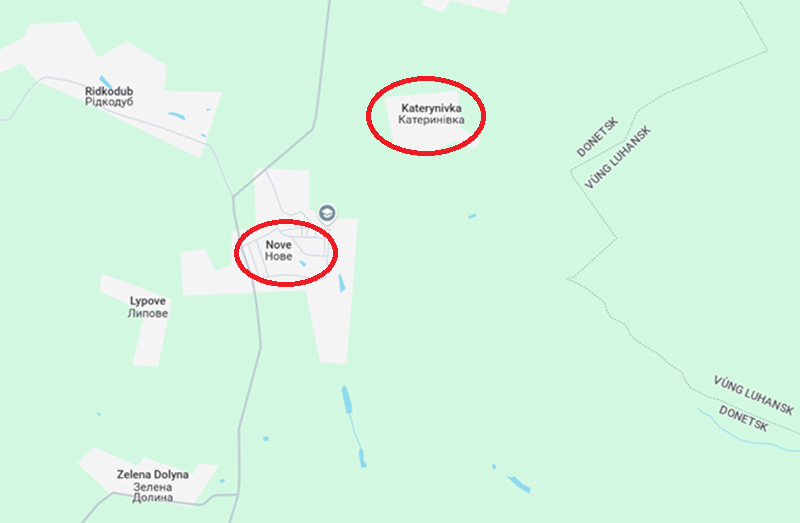 Nhìn trên bản đồ, Katerynivka và khu vực xung quanh có nhiều tuyến đường lớn đi qua. Nếu chiếm được khu vực này, quân Nga có thể nhanh chóng tiến sâu vào tuyến phòng thủ phía bắc Donetsk và phía nam Luhansk, thậm chí có thể mở đường tấn công sang tỉnh Kharkiv. Vì vậy, Katerynivka cùng với làng Novoye gần đó đóng vai trò là một vị trí chiến lược quan trọng. Ảnh: Google Maps