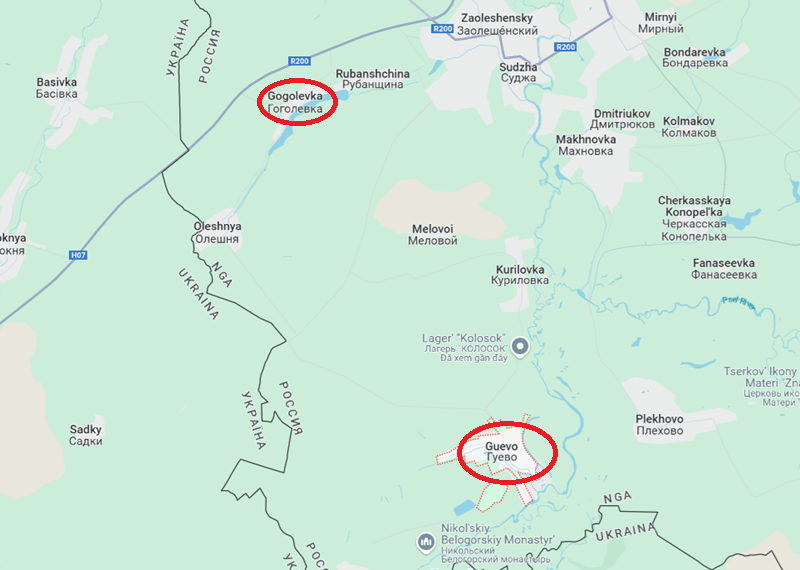 Trong một khu vực nhỏ như vậy, những trận chiến khốc liệt và hiện đại đã nổ ra. Giao tranh ác liệt chủ yếu diễn ra tại hai ngôi làng và khu vực giữa chúng, bao gồm Gogolevka và Guevo. Ảnh: Google Maps