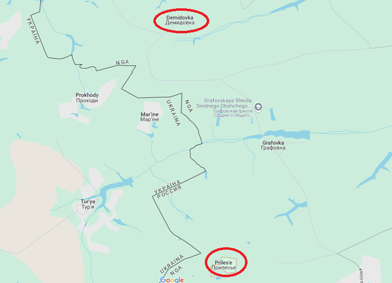 Đặc biệt, Ukraine đã mở thêm một mặt trận mới tại Belgorod. Tính đến ngày 21/3, quân đội Ukraine đã tấn công khu vực này liên tục trong 4 ngày, tiến hành ít nhất hàng chục đợt tấn công trên tuyến Demidovka - Prilese. Ảnh: Google Maps