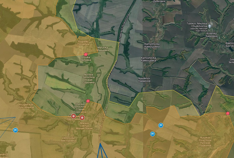 Đồng thời, quân đội Nga đã gây ra nhiều khó khăn cho tuyến tiếp tế của Ukraine dọc theo tuyến đường Pogrebki - Orlovka - Novaya Sorochina. Nếu không có sự hỗ trợ từ các tuyến đường sắt, quân đội Ukraine sẽ không thể nhanh chóng triển khai lực lượng dự bị, lực lượng tăng viện và tiếp tế đến tiền tuyến. Ảnh: X