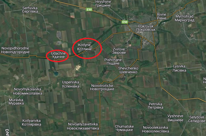 Theo Military Chronicle ngày 4/3, cường độ phản công của quân đội Ukraine tại Pokrovsk đã bắt đầu suy giảm. Các cuộc tấn công tại Udachne và Kotlnye đã tạm dừng, nhưng giao tranh ác liệt vẫn tiếp diễn ở Uspenivka. Trong khi đó, quân Nga đang tiến hành các đợt tấn công dọc theo toàn bộ chiến tuyến. Ảnh: Google Maps