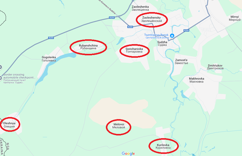 Tuy nhiên, trưa ngày 13/3, quân đội Nga vẫn kiểm soát được Zaoleshensky và Goncharovka, chỉ còn một số tòa nhà lẻ tẻ vẫn diễn ra giao tranh. Sau đó, lực lượng chủ lực của Nga tiến vào Rubanshchina. Đến 5 giờ chiều cùng ngày, quân đội Ukraine đã rút khỏi ngôi làng này và Nga chính thức giành quyền kiểm soát. Ảnh: Google Maps