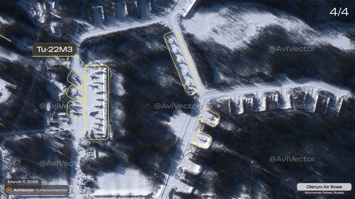 Về mặt địa lý, Olenya nằm cách biên giới Ukraine khoảng 1.800 km về phía bắc, một khoảng cách nằm ngoài tầm với của hầu hết các máy bay không người lái và vũ khí thông thường của Ukraine. Sự xa xôi này đã biến nơi đây thành nơi trú ẩn an toàn cho các máy bay ném bom của Nga, đặc biệt là sau khi Ukraine tiến hành tấn công vào các căn cứ gần hơn như Engels ở khu vực Saratov vào cuối năm 2022 và đầu năm 2023. Ảnh X