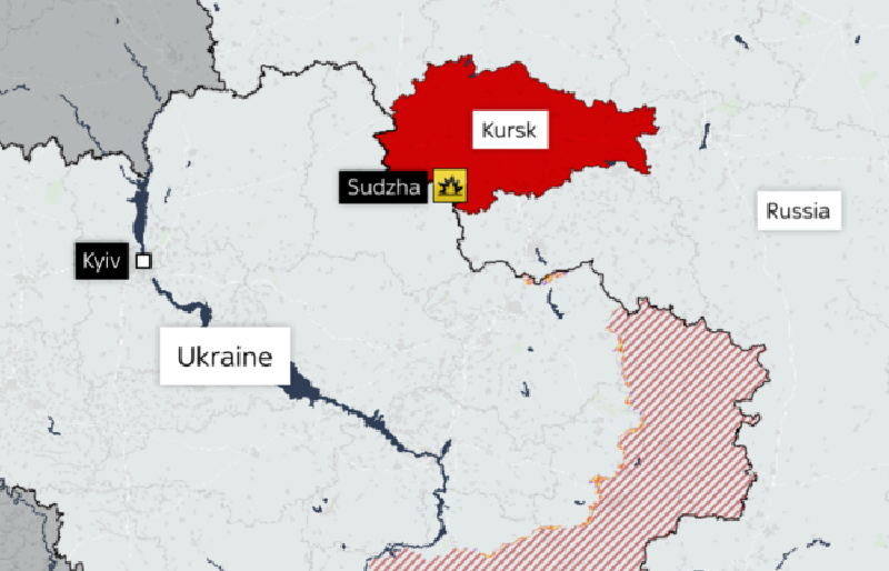 Khu vực Kursk có vị trí địa lý quan trọng, trở thành tâm điểm tranh chấp ác liệt giữa Nga và Ukraine với nhiều ngôi làng nhỏ bị cuốn vào vòng xoáy xung đột. Ảnh: Sky News.