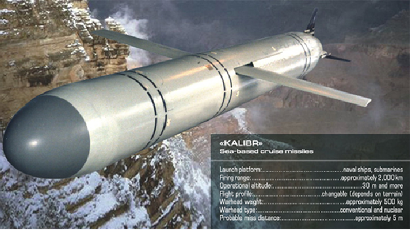Nhóm vũ khí chính trong đợt tấn công lần này của Nga là tên lửa hành trình Kalibr, một vũ khí tầm xa được lực lượng Nga triển khai từ các nền tảng hải quân trên Biển Đen. Được phát triển bởi Cục thiết kế Novator và ra mắt vào đầu những năm 2000, Kalibr (hay 3M-14) là một tên lửa cận âm được thiết kế để tránh bị phát hiện bằng cách bay ở độ cao thấp, thường từ khoảng 15-45 mét so với mặt đất. Ảnh: Bộ Quốc phòng Nga