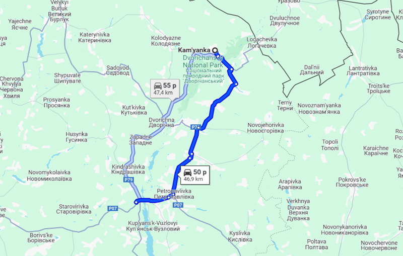 Mặc dù hiệu quả của những chiến thuật này có thể không cao, nhưng việc tiến lên từng mét một theo thời gian cũng sẽ tích tiểu thành đại. Theo nhà quan sát Yuri Podolyaka, sau khi quân Nga chiếm được cao điểm phía nam làng Kamyanka và tiến vào bên trong ngôi làng, phòng tuyến của Ukraine tại sông Oskil, phía bắc Kupyansk – dài hơn 40 km – đã hoàn toàn bị quân Nga xuyên thủng. Ảnh: Google Maps