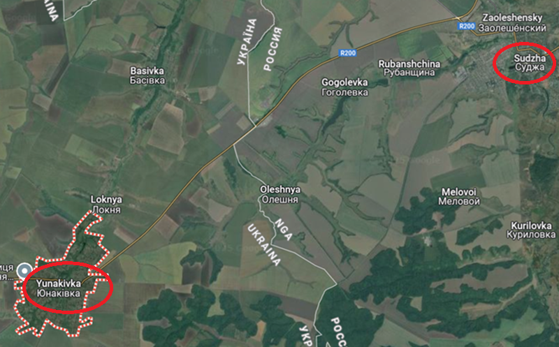 Đợt rét đậm đã bắt đầu, mặt đất đang dần đóng băng, tất cả đều báo hiệu một trận chiến lớn sắp diễn ra. Theo nhà quan sát quân sự Yuri Podolyaka ngày 5/2, quân Nga đã thiết lập quyền kiểm soát hỏa lực trên tuyến hậu cần quan trọng nhất của Ukraine – cao tốc H7. Trong vòng một tuần, khoảng 200 phương tiện, bao gồm ô tô và xe bọc thép, đã bị UAV Nga phá hủy trên đoạn đường từ Yunakovka đến Sudzha. Ảnh: Google Maps