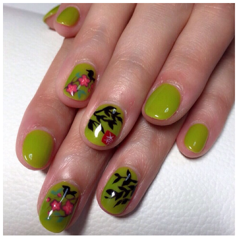 Một gợi ý sơn móng tay đậm chất hoa cỏ mùa xuân. 