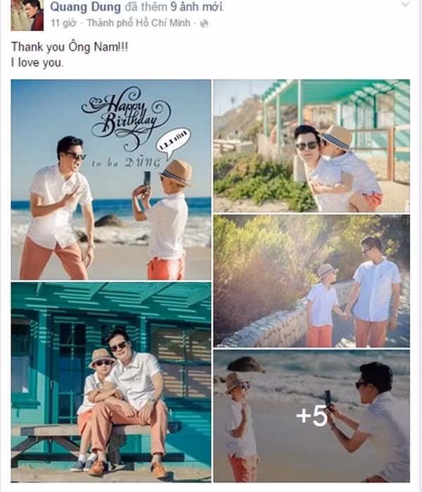 Quang Dung dang anh tinh cam ben con trai dip sinh nhat