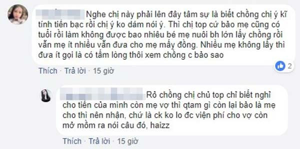 Những bình luận tỏ rõ ý bất bình của một số chị em sau khi theo dõi câu chuyện của nhân vật nữ chính.