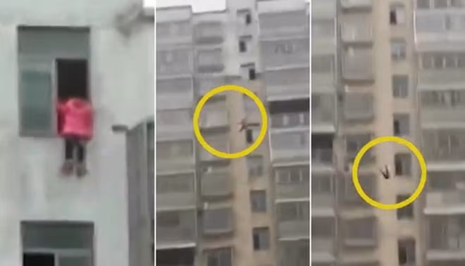 Lúc cô bé Trung Quốc nhảy lầu tự tử.