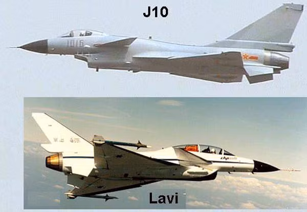 Lavi lại được phát triển trên tiêm kích F-16 của Mỹ. Có thể nhận thấy nhiều điểm tương đồng đến lạ thường giữa J-10 và Lavi.
