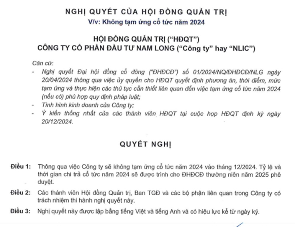 Chưa tạm ứng cổ tức 2024, Tập đoàn Nam Long lời lãi thế nào? Chua tam ung co tuc 2024, Tap doan Nam Long loi lai the nao?
