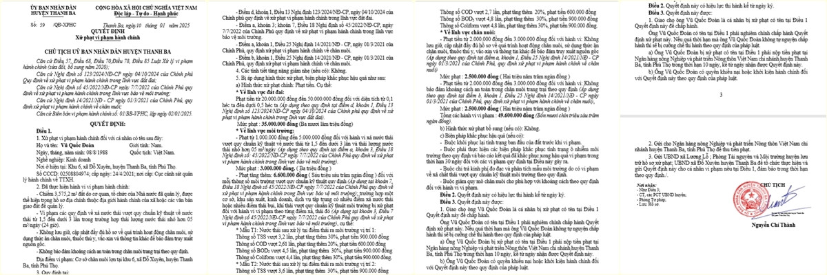 Phu Tho: Xu phat chu trai lon gay o nhiem gan 50 trieu