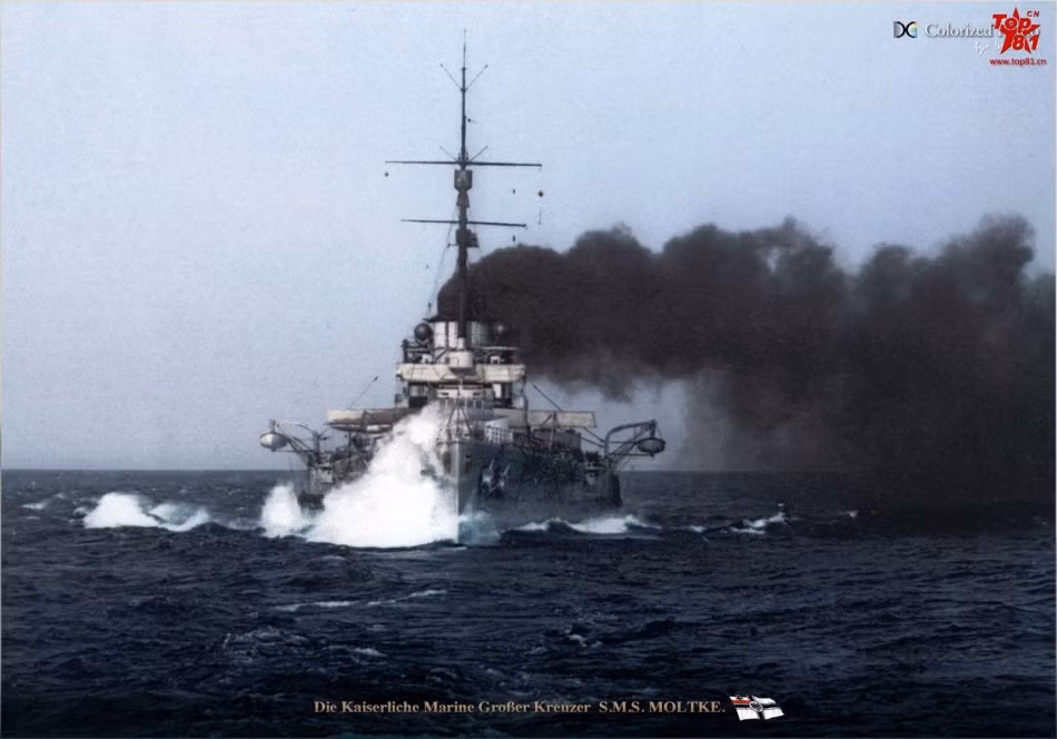 Tuần dương hạm bọc thép SMS Motke của Hải quân Đế quốc Đức, biên chế năm 1911. Nó có lượng giãn nước toàn tải tới 25.400 tấn, dài 186,6m, hỏa lực mạnh nhất là 10 khẩu 280mm.