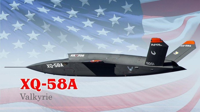  XQ-58A Valkyrie - một loại máy bay không người lái (UAV) tàng hình rất tiên tiến, được công ty Giải pháp công nghệ an ninh và quốc phòng Kratos của Mỹ chế tạo.